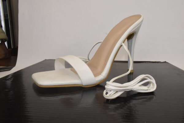 Pristine White Square Toe Lace-Up Stiletto Sandals