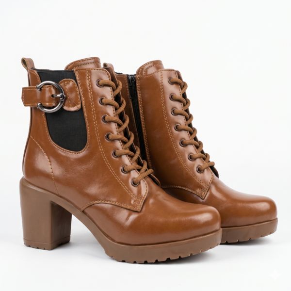 Belly Shoes Women's Tan Brown Platform Heel Boots (Lace-up & Zipper Style)