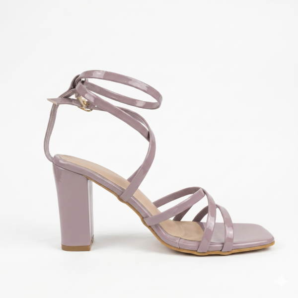 Aura Mauve Patent Square Toe Block Heels
