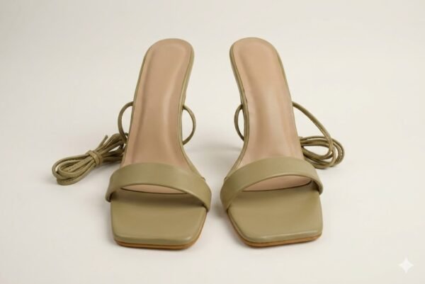 Zara Olive Green Square Toe Lace-Up Stiletto Heels