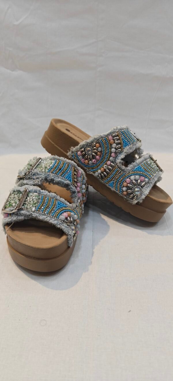 Stardo Imported Women's Boho Beaded Low Wedge Platform Slides.