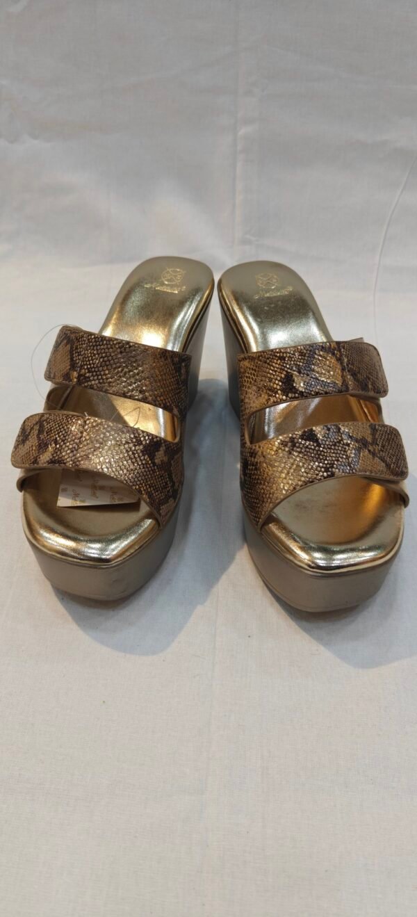 Metro Women's Metallic Gold Textured Soft Leather Platform Wedge Heels.