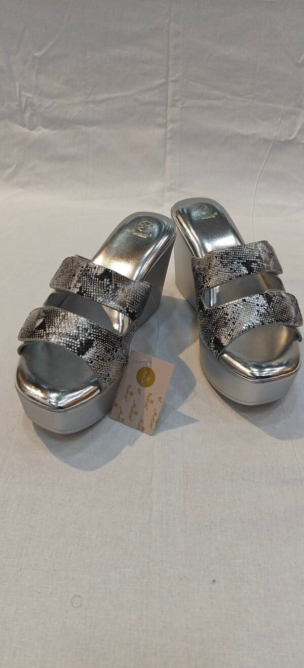 Metro Women's Metallic Silver Textured Soft Leather Platform Wedge Heels.