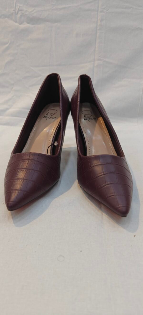Women's Croc-Embossed Pointed Toe Pencil Heels – Deep Wine / Burgundy