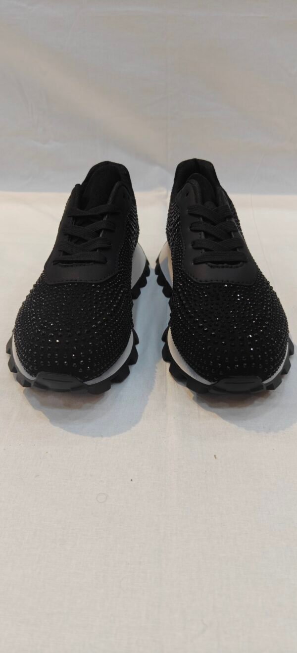 Women's Rhinestone Studded Chunky Platform Sneakers – Jet Black